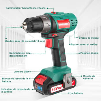 Wiertarka wkrętarka akumulatorowa Hychika 18V 21+1 Ustawień momentu 2 prędkości 22 el. i torba
